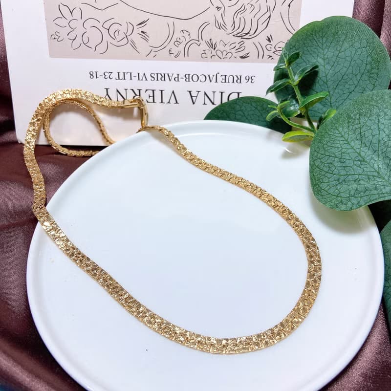 【西洋古董飾品】沙金箔金感個性柔軟古巴項鍊  交疊紋理 項鍊