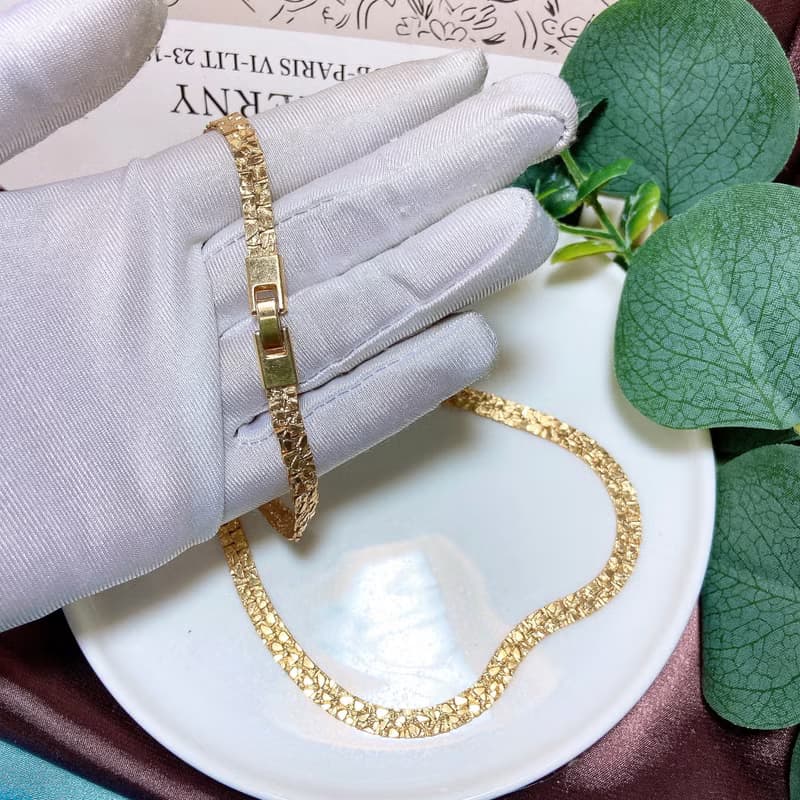 【西洋古董飾品】沙金箔金感個性柔軟古巴項鍊  交疊紋理 項鍊