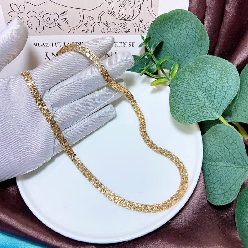【西洋古董飾品】沙金箔金感個性柔軟古巴項鍊  交疊紋理 項鍊