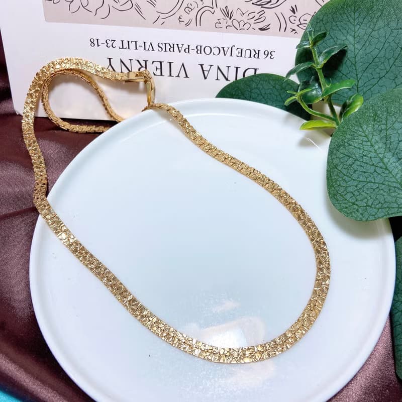 【西洋古董飾品】沙金箔金感個性柔軟古巴項鍊  交疊紋理 項鍊
