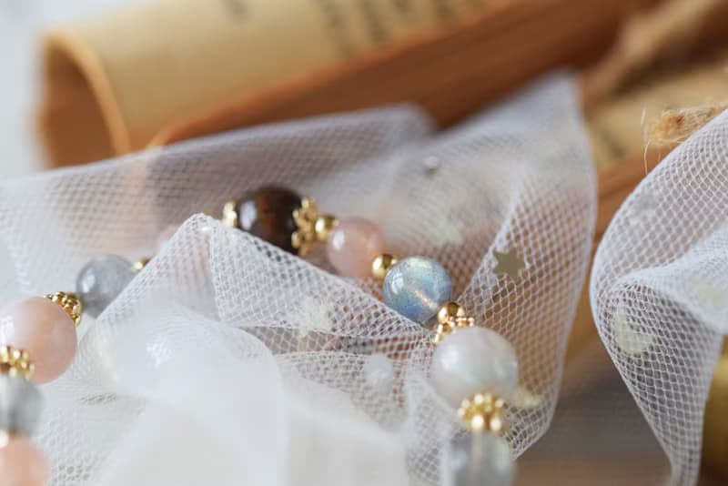 憶念。櫻花瑪瑙 拉長石 彼得石 橙月亮石 珍珠 天然石 水晶手鍊