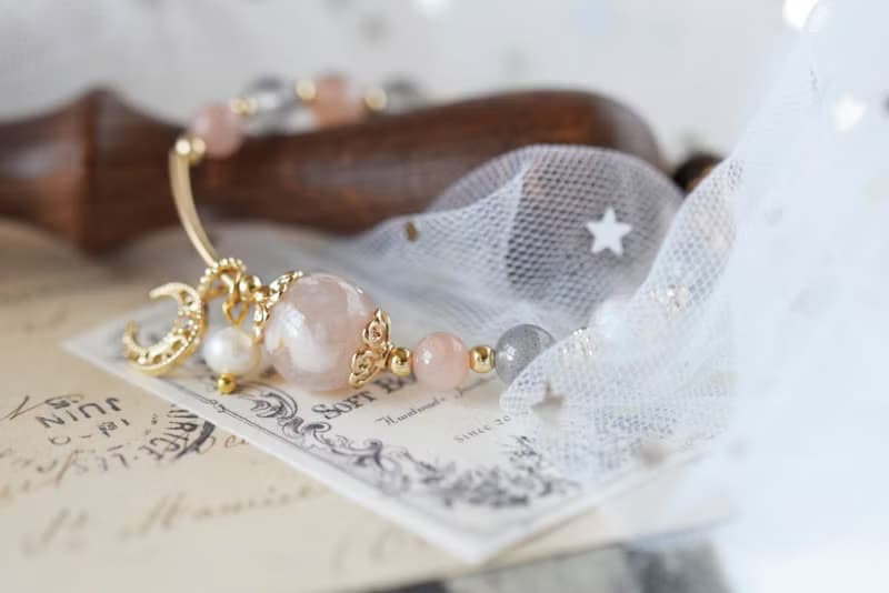 憶念。櫻花瑪瑙 拉長石 彼得石 橙月亮石 珍珠 天然石 水晶手鍊