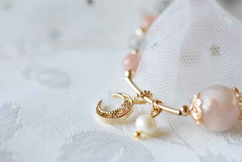 憶念。櫻花瑪瑙 拉長石 彼得石 橙月亮石 珍珠 天然石 水晶手鍊