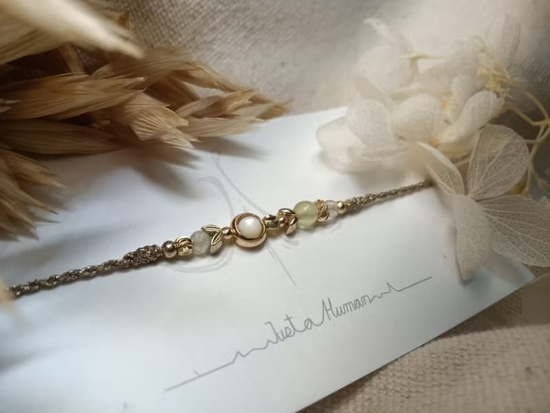 葡萄石 貝殼珠 極細疊戴手繩 水晶編織手環 蠟線抽繩可調節款