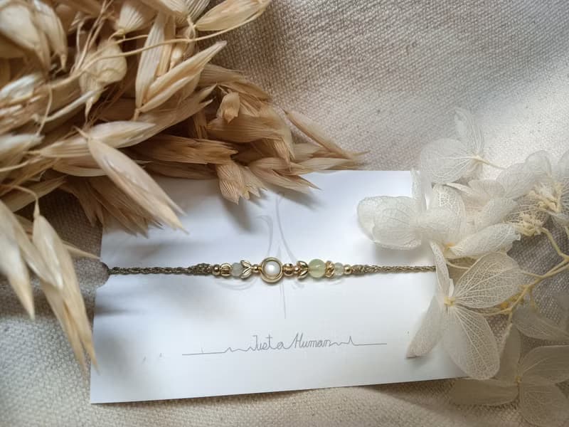 葡萄石 貝殼珠 極細疊戴手繩 水晶編織手環 蠟線抽繩可調節款