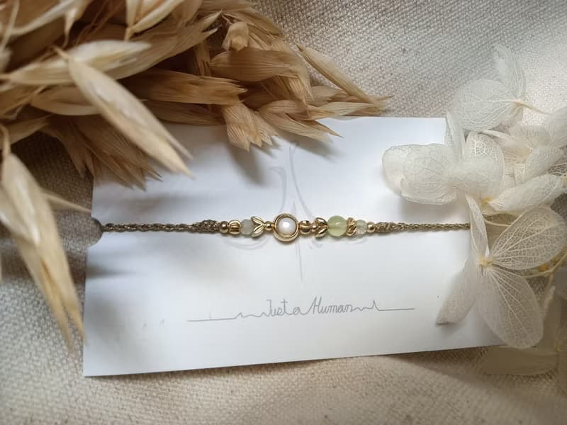 葡萄石 貝殼珠 極細疊戴手繩 水晶編織手環 蠟線抽繩可調節款