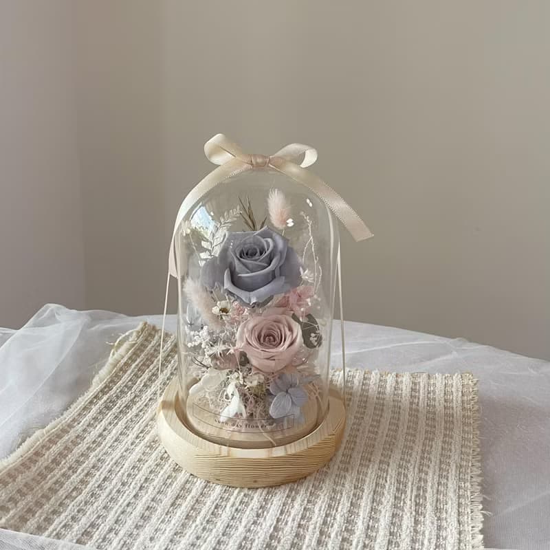 【情人節永生花盅】七夕花禮 玻璃花盅 情人節花禮 生日禮物 告白