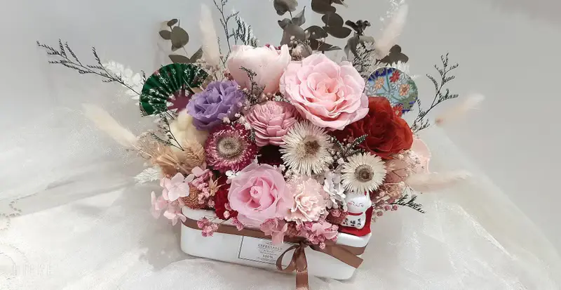 招財貓不凋玫瑰植栽花禮 開幕/喬遷/晉升 祝賀盆花