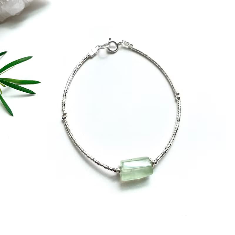 Ops Prehnite Sliver Bead -葡萄石/純銀/手鍊/禮物/銀管/淺綠色