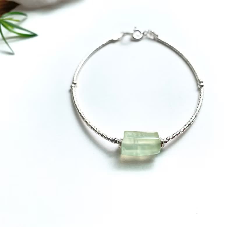 Ops Prehnite Sliver Bead -葡萄石/純銀/手鍊/禮物/銀管/淺綠色