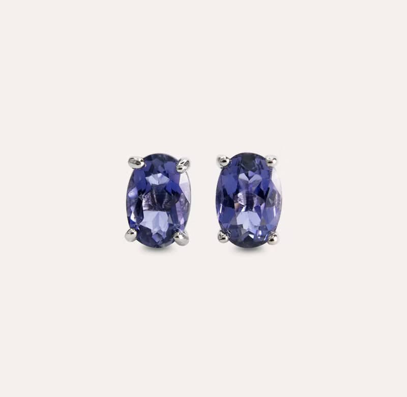 安珠 菫青石 藍色 橢圓 4*6mm 耳環 經典系列 Oval E 寶石銀飾 A