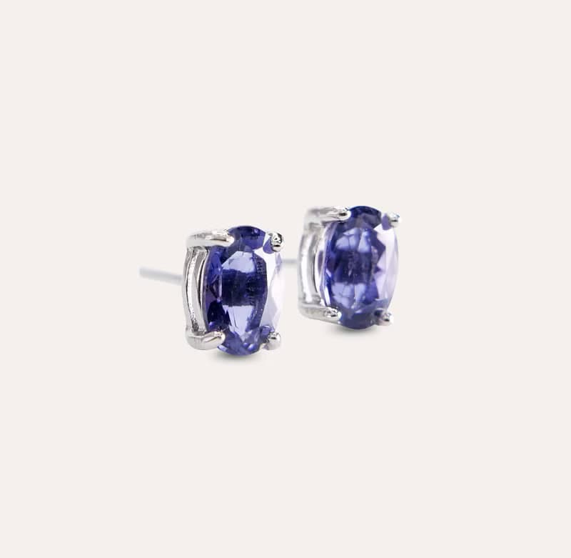 安珠 菫青石 藍色 橢圓 4*6mm 耳環 經典系列 Oval E 寶石銀飾 A