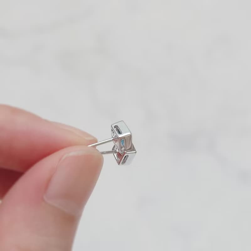 限量現貨 - 天然拓帕石 深孔雀藍 方形 純 18K 白金耳環 0.766 ct