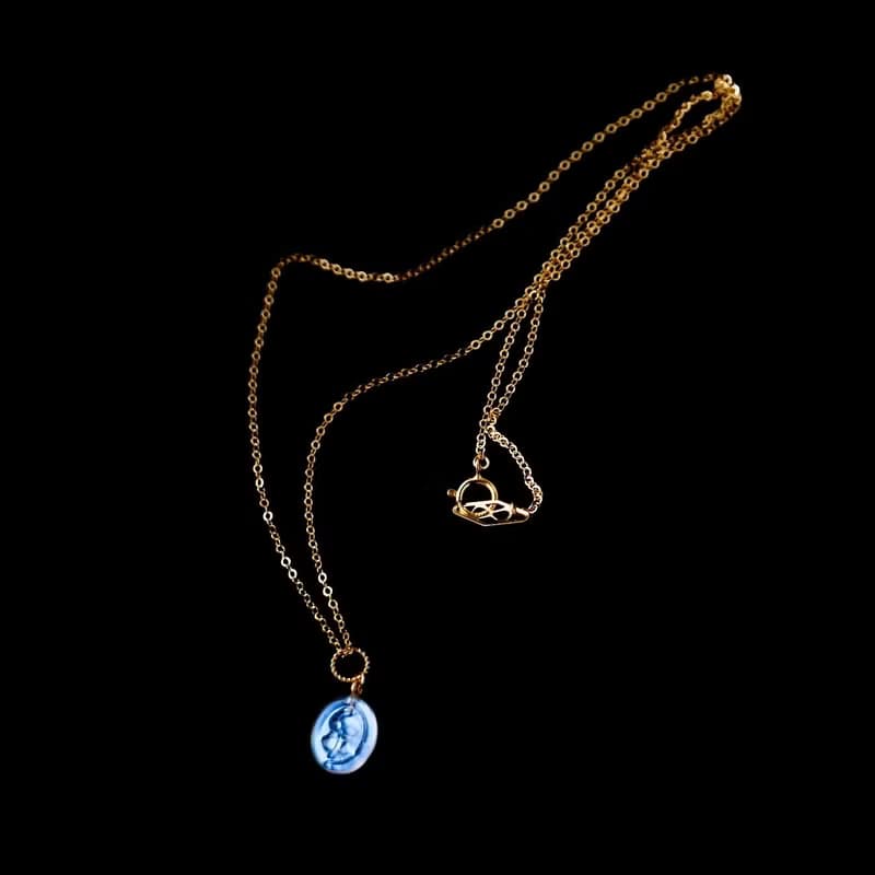 古典玫瑰小畫框 藍暈月光石14K 項鍊