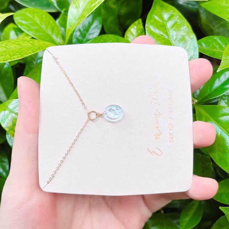 古典玫瑰小畫框 藍暈月光石14K 項鍊