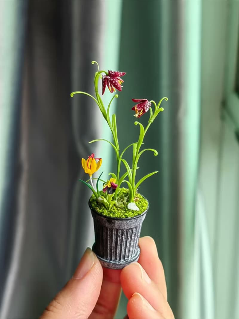 微縮黏土陶土花格貝母角堇藏紅花盆栽