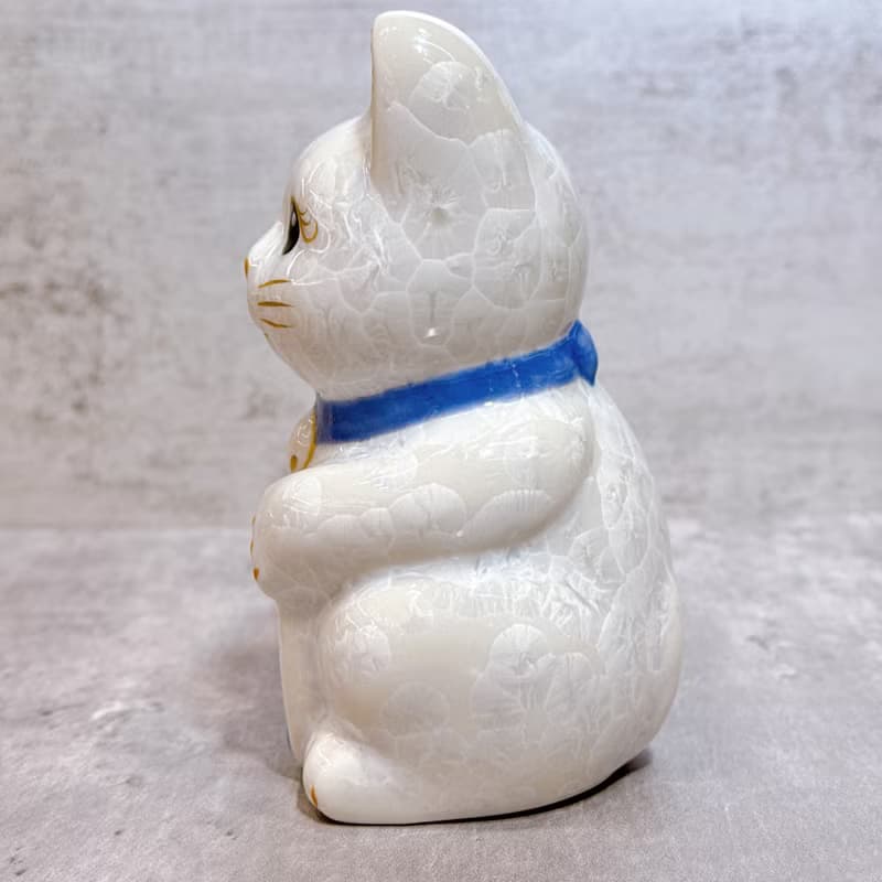 【雪喵招祥】日本清水燒招財貓 | 花結晶 白 - 招福 右