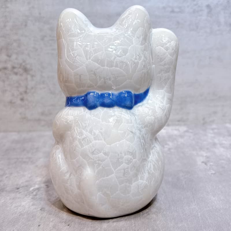 【雪喵招祥】日本清水燒招財貓 | 花結晶 白 - 招福 右