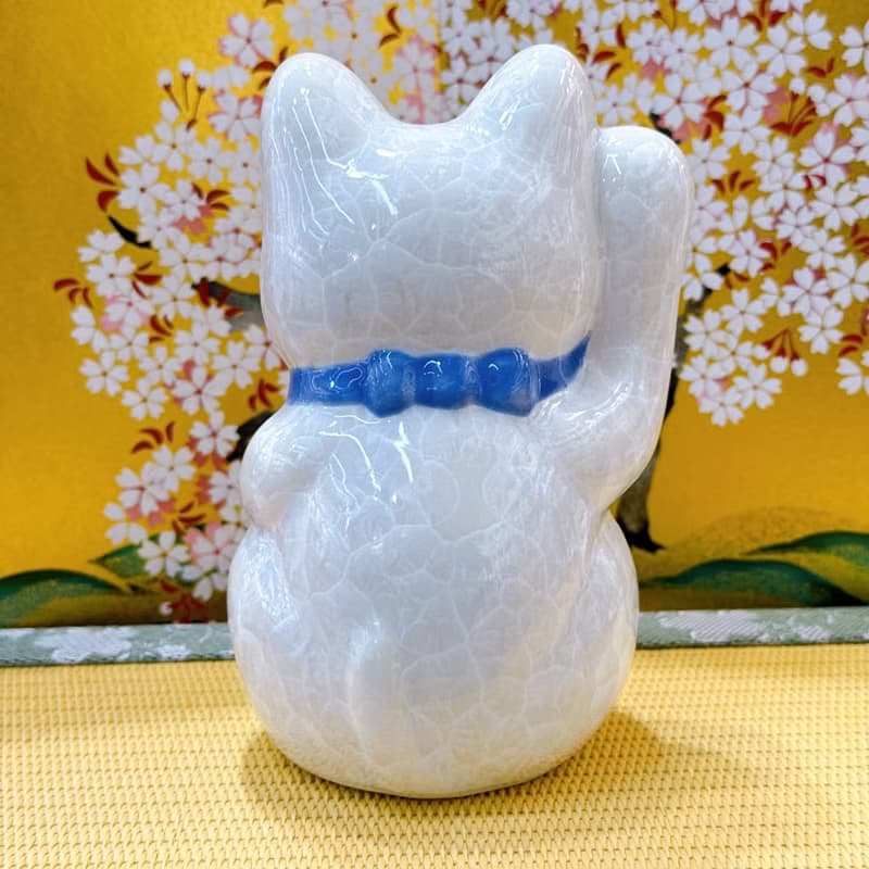 【雪喵招祥】日本清水燒招財貓 | 花結晶 白 - 招福 右