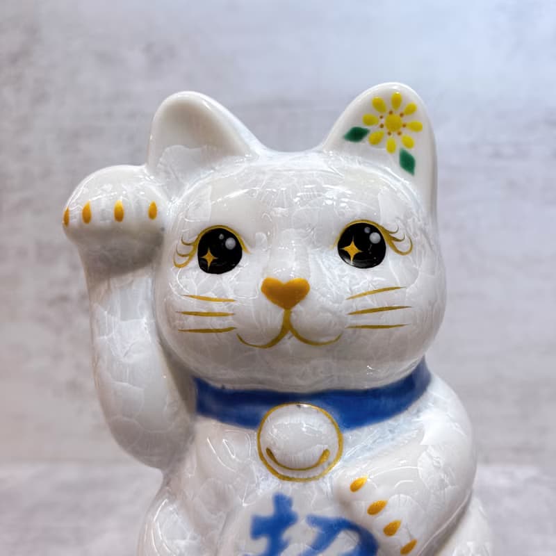 【雪喵招祥】日本清水燒招財貓 | 花結晶 白 - 招福 右
