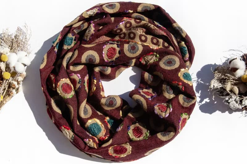喀什米爾Cashmere/水煮羊毛披肩/針織圍巾/刺繡圍巾/羊絨披巾-圓