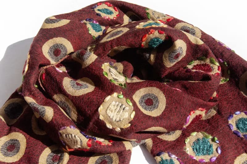 喀什米爾Cashmere/水煮羊毛披肩/針織圍巾/刺繡圍巾/羊絨披巾-圓