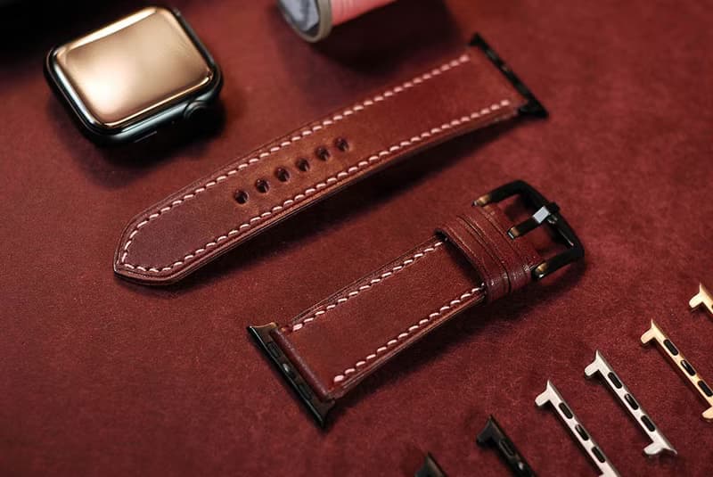 【歡慶週年慶】Pueblo磨砂皮applewatch真皮手縫錶帶-酒紅色