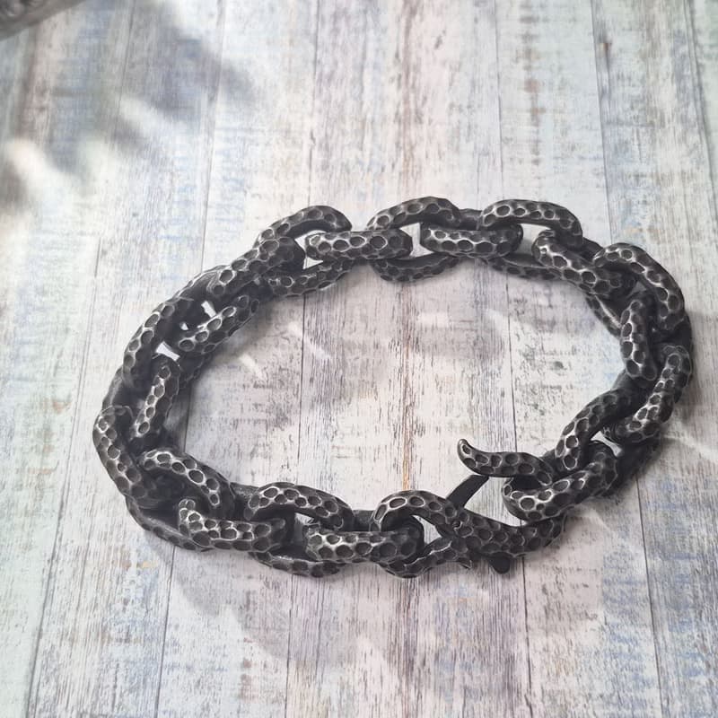 【比法一生】鋼手鍊—鍛紋鎖鏈  抗過敏 可洗澡 無須保養