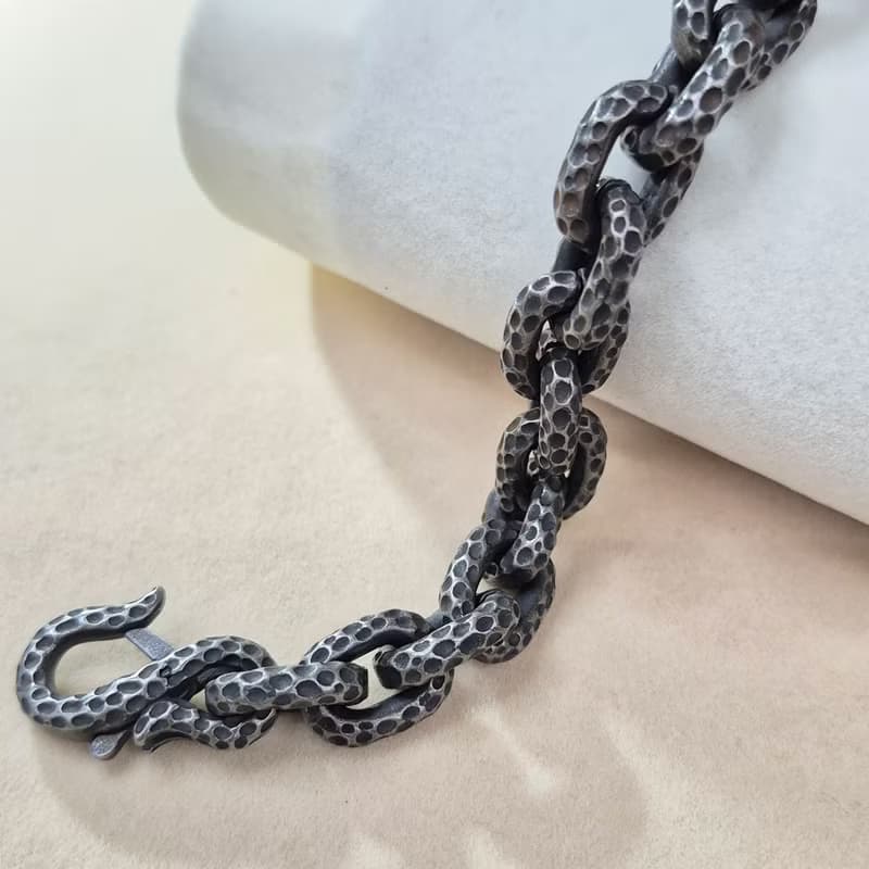 【比法一生】鋼手鍊—鍛紋鎖鏈  抗過敏 可洗澡 無須保養