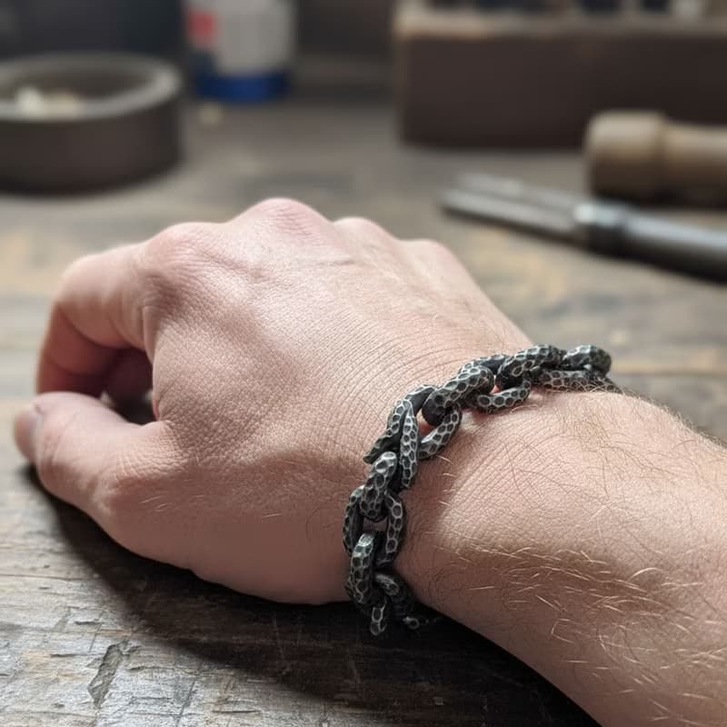 【比法一生】鋼手鍊—鍛紋鎖鏈  抗過敏 可洗澡 無須保養