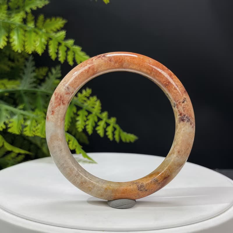 珊瑚玉手镯 52MM 橙色 鳳尾紋 玉化菊花石手環 緩解情緒 平靜療愈