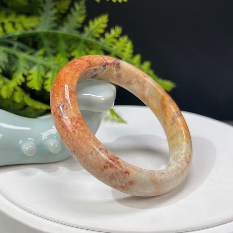 珊瑚玉手镯 52MM 橙色 鳳尾紋 玉化菊花石手環 緩解情緒 平靜療愈