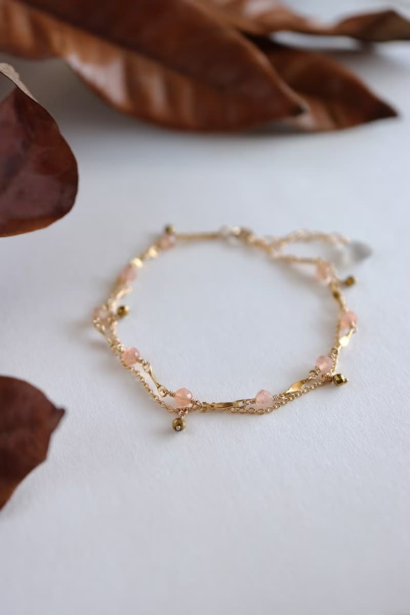 14KGF 桃月光石×灰月光石 秋天的光 天然石手鍊