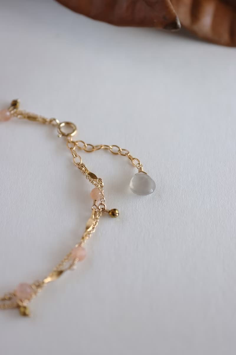 14KGF 桃月光石×灰月光石 秋天的光 天然石手鍊