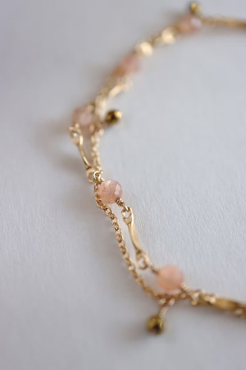 14KGF 桃月光石×灰月光石 秋天的光 天然石手鍊