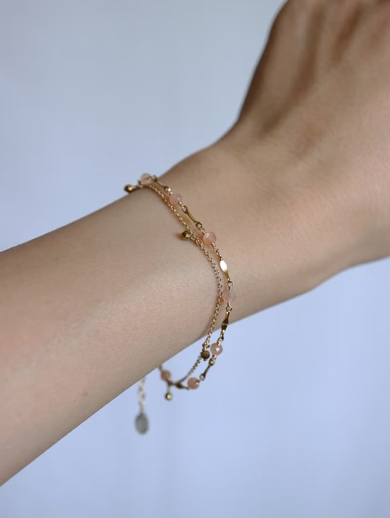 14KGF 桃月光石×灰月光石 秋天的光 天然石手鍊