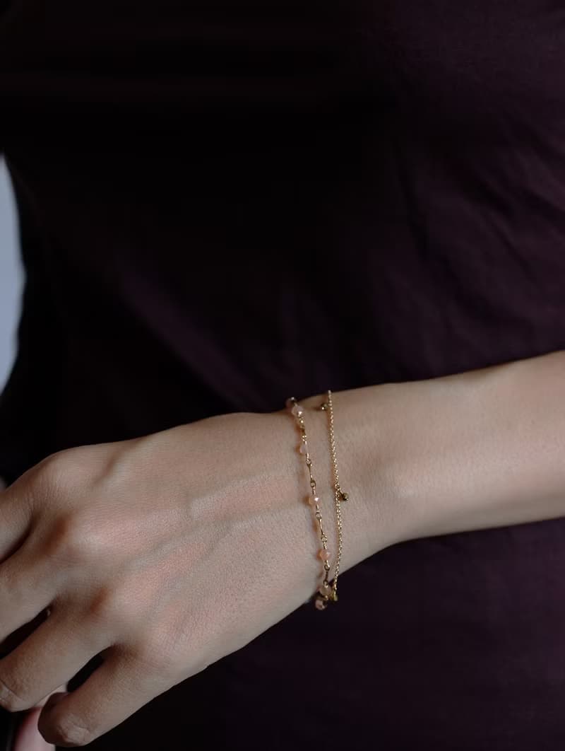 14KGF 桃月光石×灰月光石 秋天的光 天然石手鍊