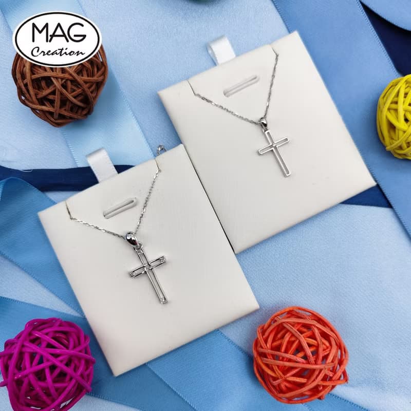 20周年組合-18K白金天然鑽石十字架吊墜連項鍊