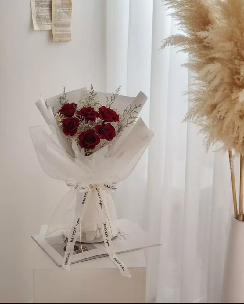 純潔白永生玫瑰花束--情人節花束/求婚花束/告白花束/生日花束