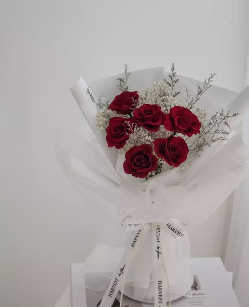 純潔白永生玫瑰花束--情人節花束/求婚花束/告白花束/生日花束
