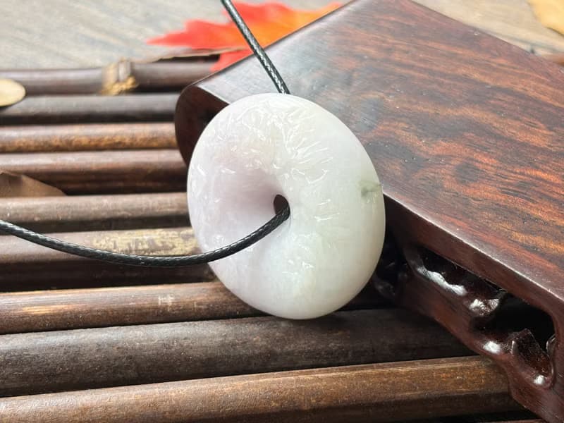 【一物一圖】天然A貨翡翠蝶戀花平安扣項鍊連皮繩