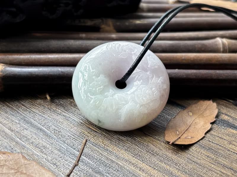 【一物一圖】天然A貨翡翠蝶戀花平安扣項鍊連皮繩