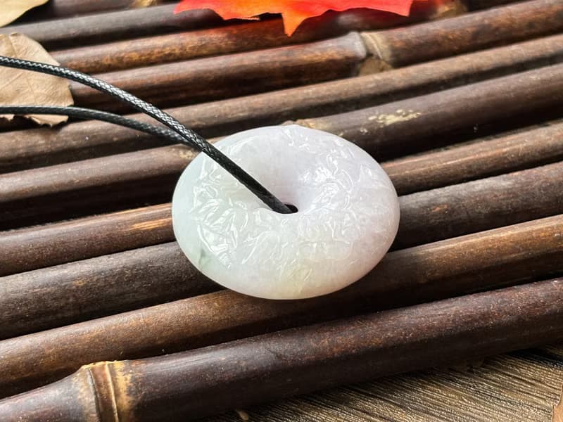 【一物一圖】天然A貨翡翠蝶戀花平安扣項鍊連皮繩