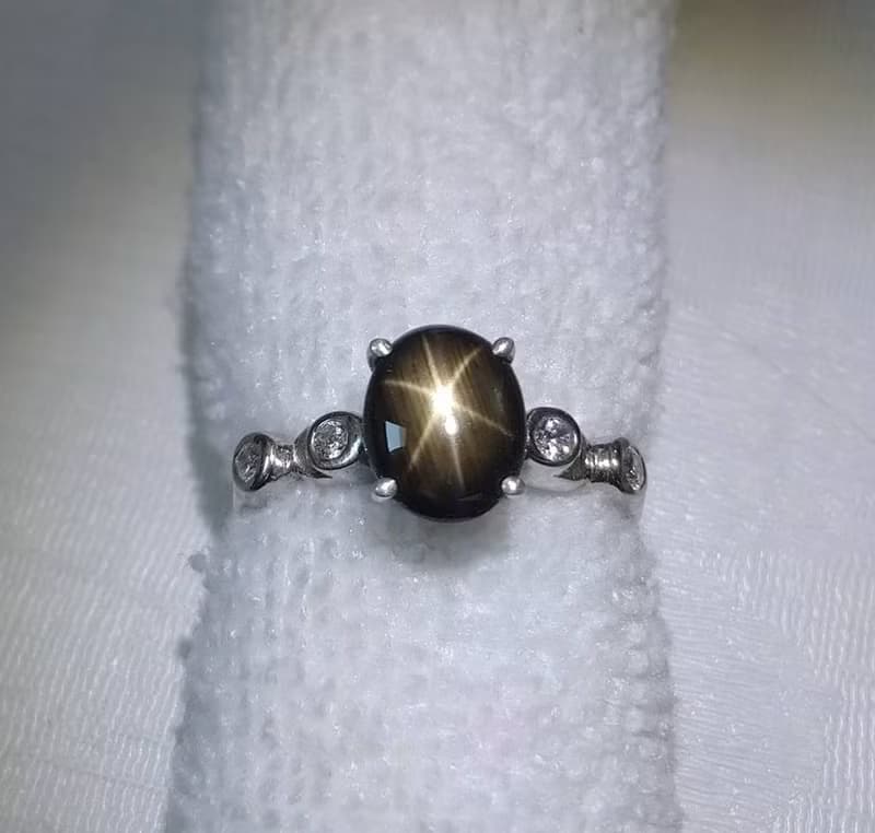 8 x 6 mm. Black Star Natural sapphier ring silver sterling size 7.0 free resize