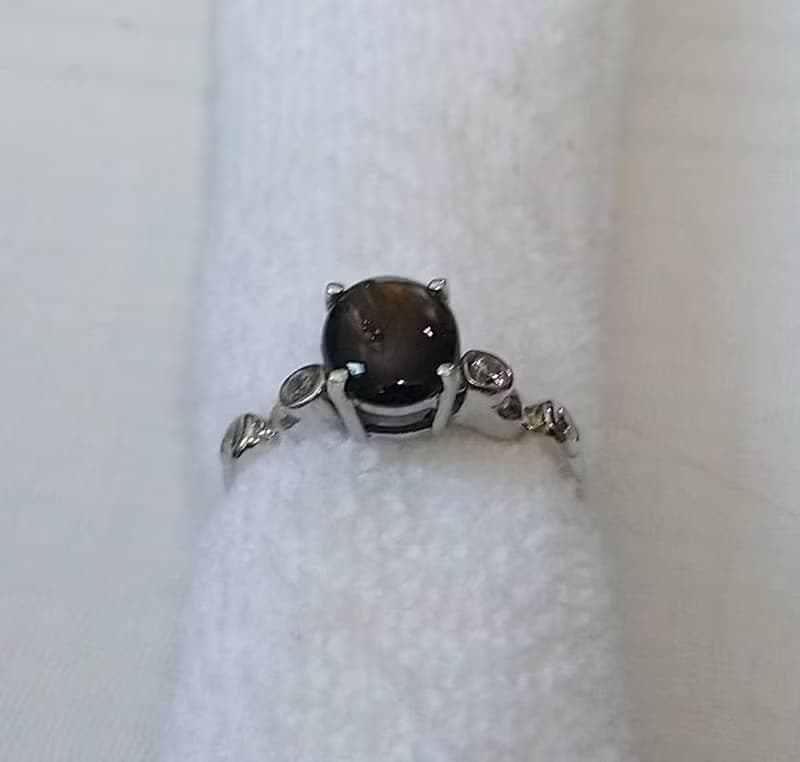 8 x 6 mm. Black Star Natural sapphier ring silver sterling size 7.0 free resize