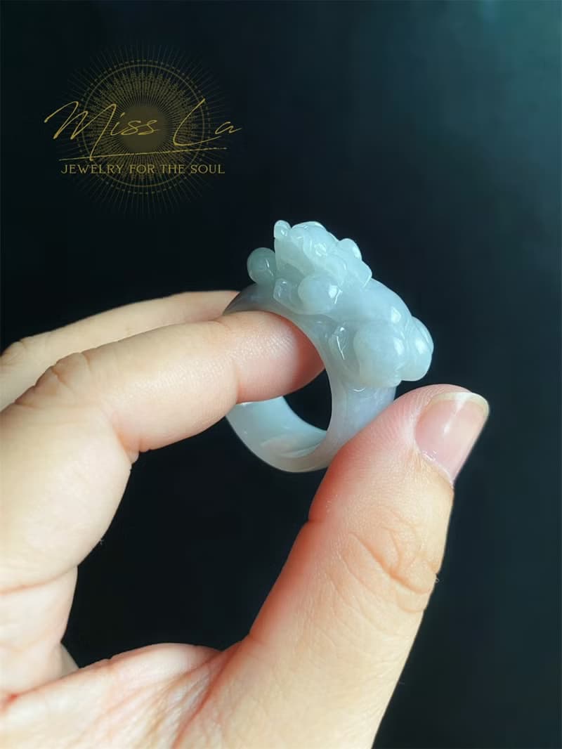天然緬甸玉 翡翠 招財霸王 貔貅 有錢 翡翠 戒指 玉 戒環 ring