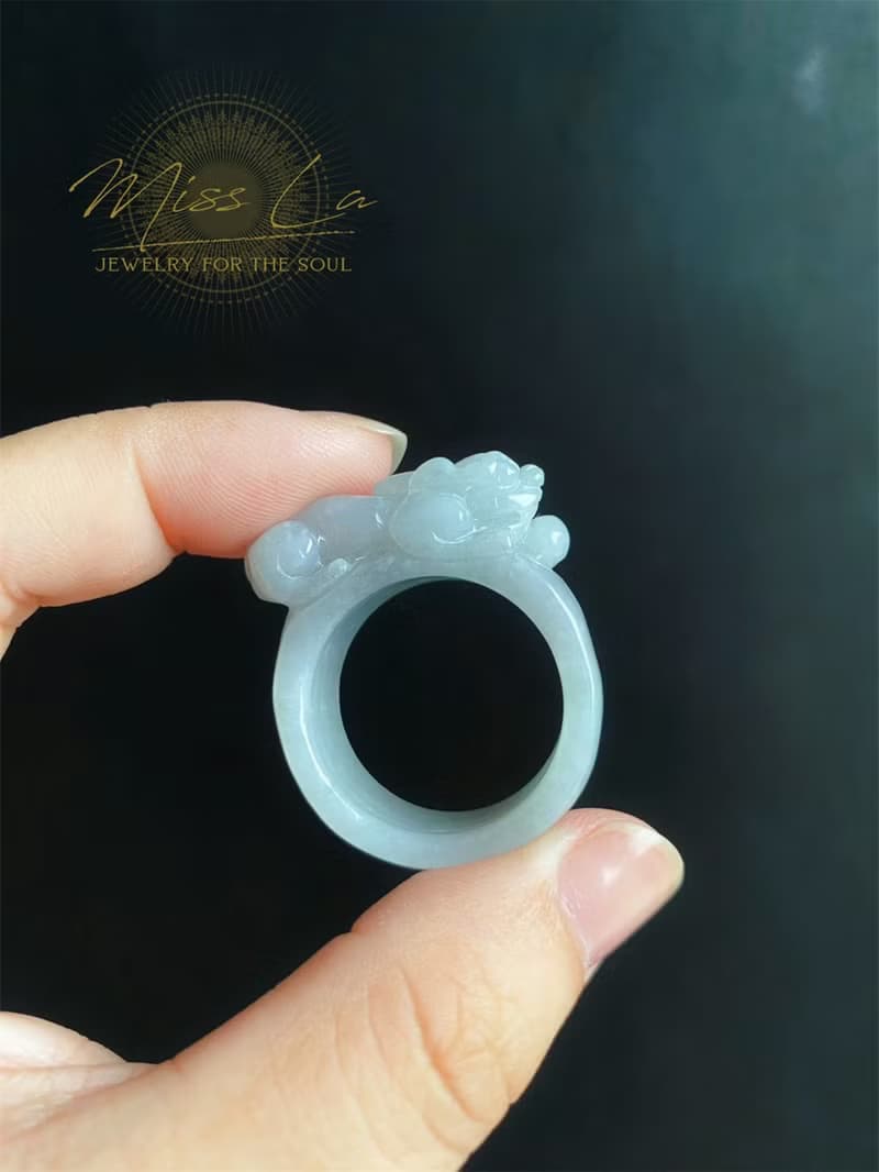 天然緬甸玉 翡翠 招財霸王 貔貅 有錢 翡翠 戒指 玉 戒環 ring