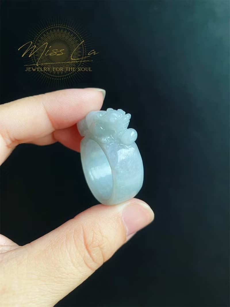 天然緬甸玉 翡翠 招財霸王 貔貅 有錢 翡翠 戒指 玉 戒環 ring