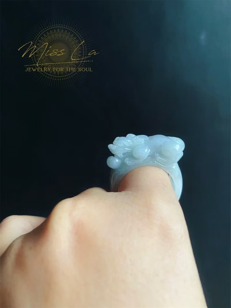 天然緬甸玉 翡翠 招財霸王 貔貅 有錢 翡翠 戒指 玉 戒環 ring