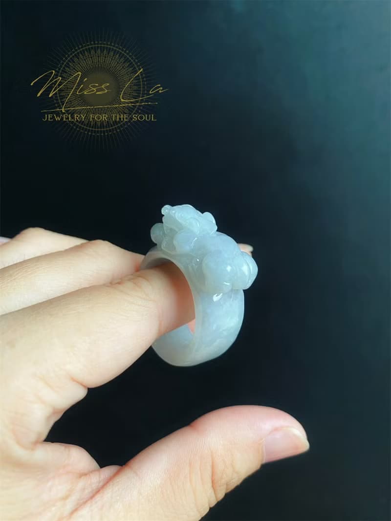 天然緬甸玉 翡翠 招財霸王 貔貅 有錢 翡翠 戒指 玉 戒環 ring